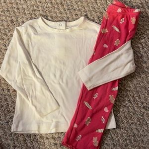 BUNDLE GYMBOREE IVORY LS SHIRT & GINGERBREAD GIRL LEGGINGS 2T 3T EUC